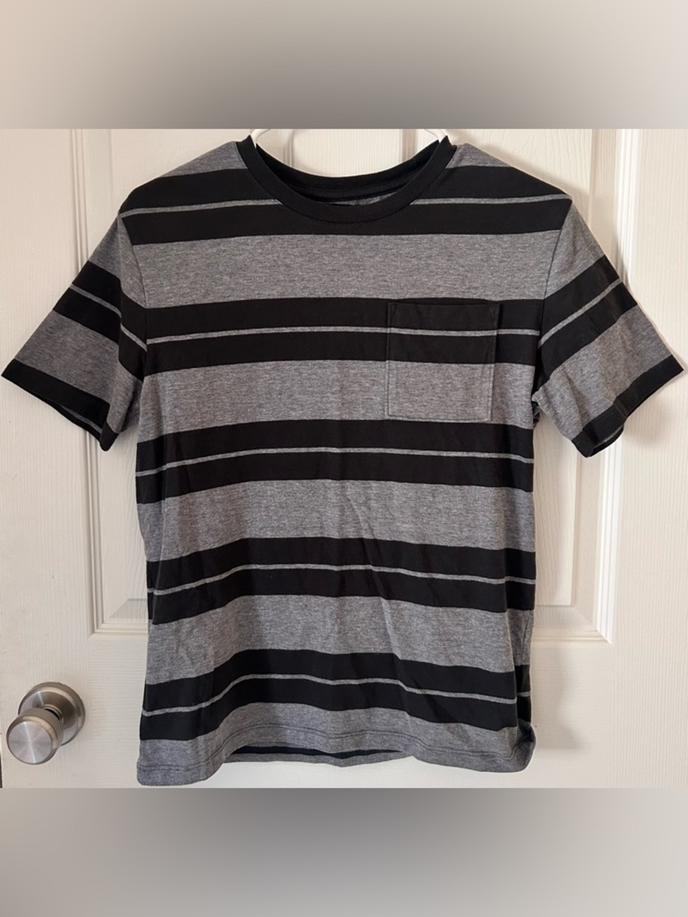 Boys Old Navy Black and Gray Striped Pocket Tee